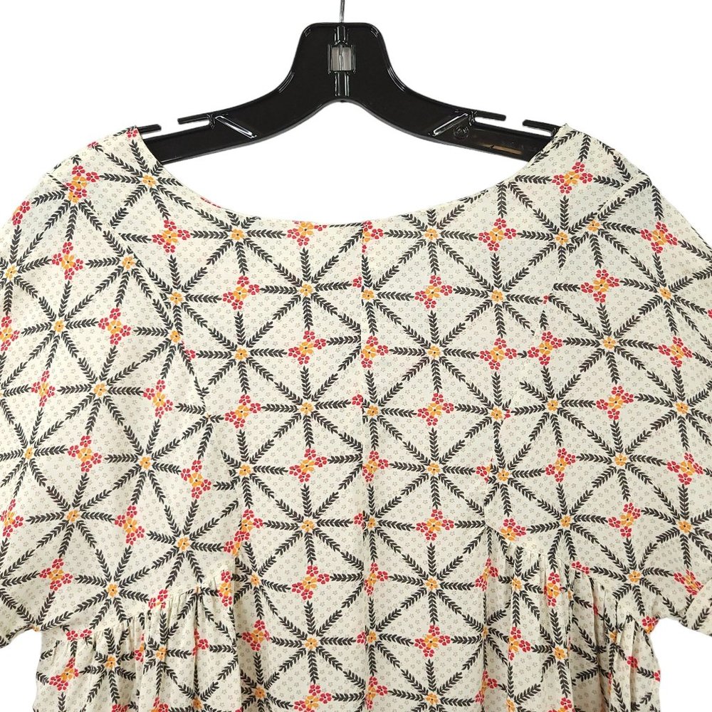 Free People Geometric Floral Tunic Trapeze Dress S High Low White Orange Boho - Picture 14 of 16